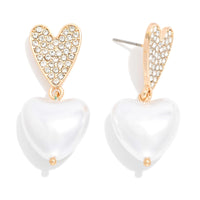 14K Gold Dipped Heart Pave + Pearl Earrings