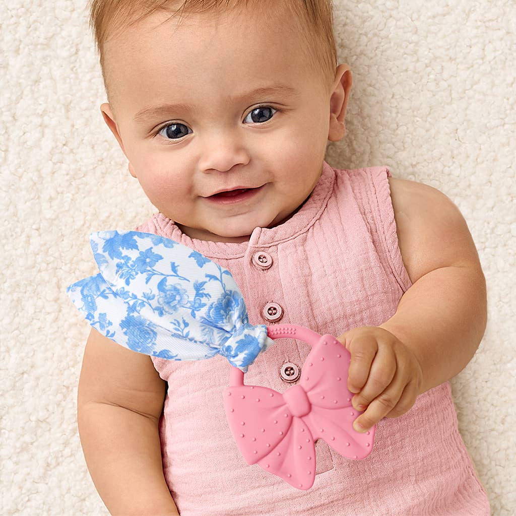 Itzy Crinkle Crew Baby Silicone Teether with Crinkle Fabric : Pink Bow
