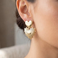 Double Layered Heart Drop Post Earrings