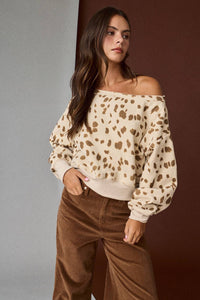 Speckled Spice Spotted Print Off The Shoulder Sweatshirt / Top