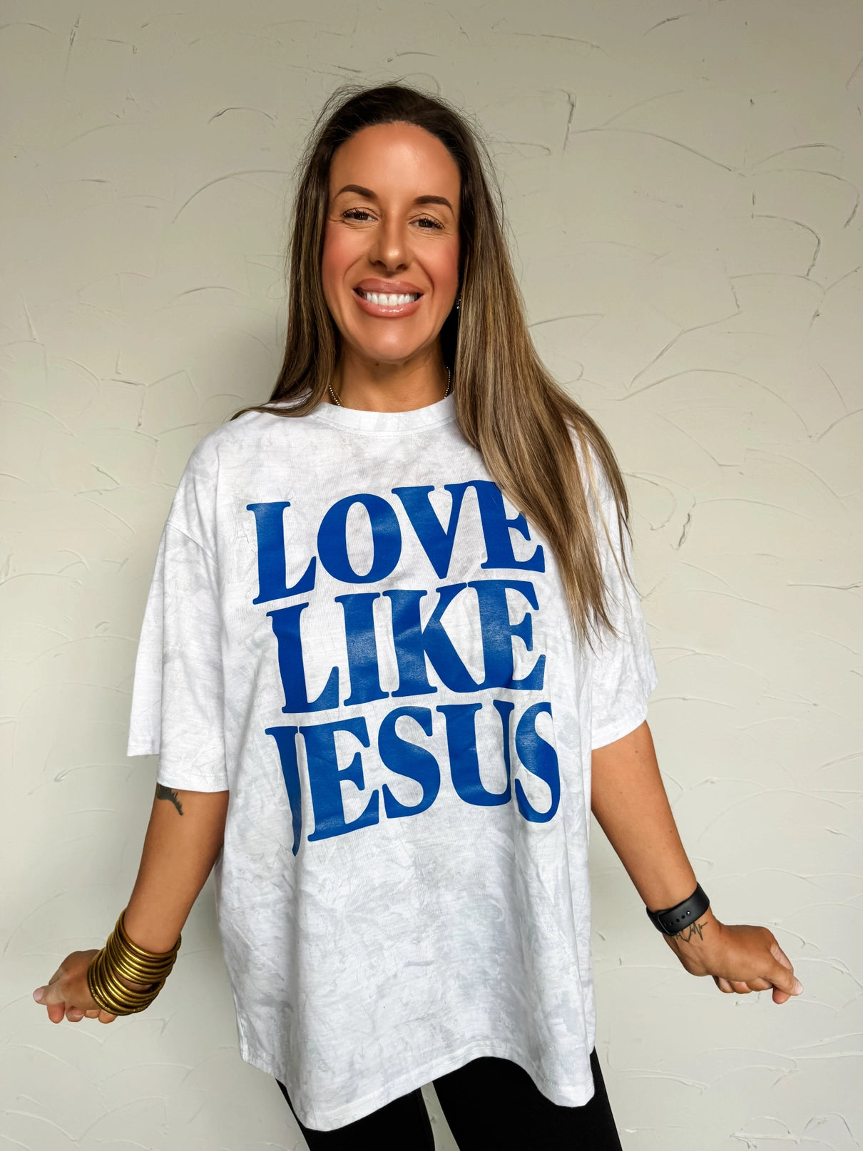 LOVE LIKE JESUS Oversized Blue + Camo Graphic Tee