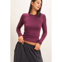 Comfortably Cool Everyday Crew Neck Long Sleeve Top in Maroon