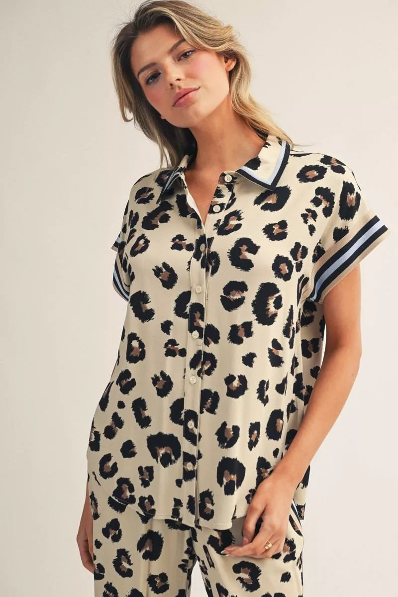Wildcard Weekend Leopard Printed Button Up Top