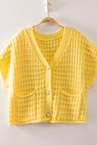 Wynona Woven Knit Button Up Blouse in Light Yellow