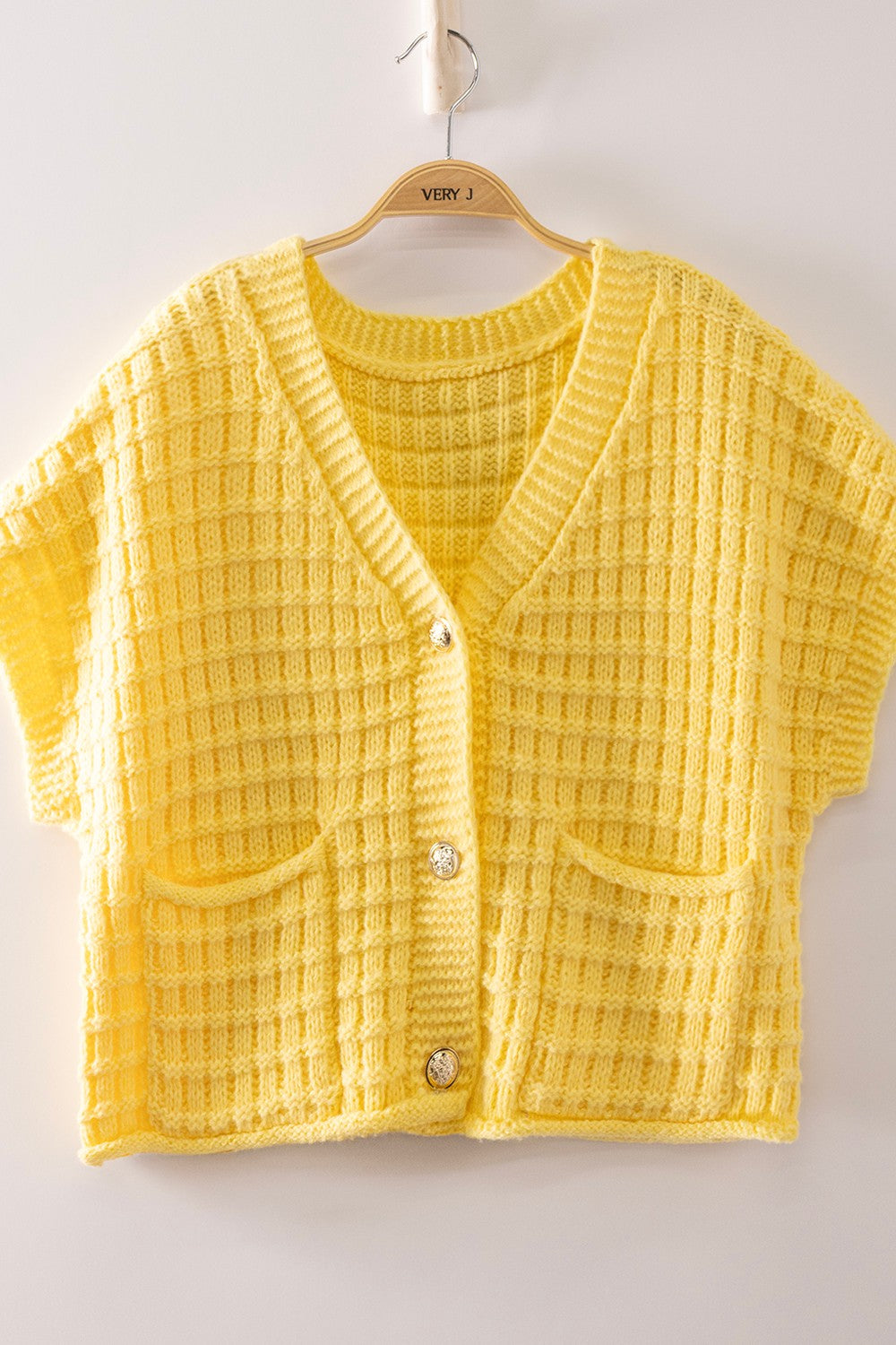 Wynona Woven Knit Button Up Blouse in Light Yellow