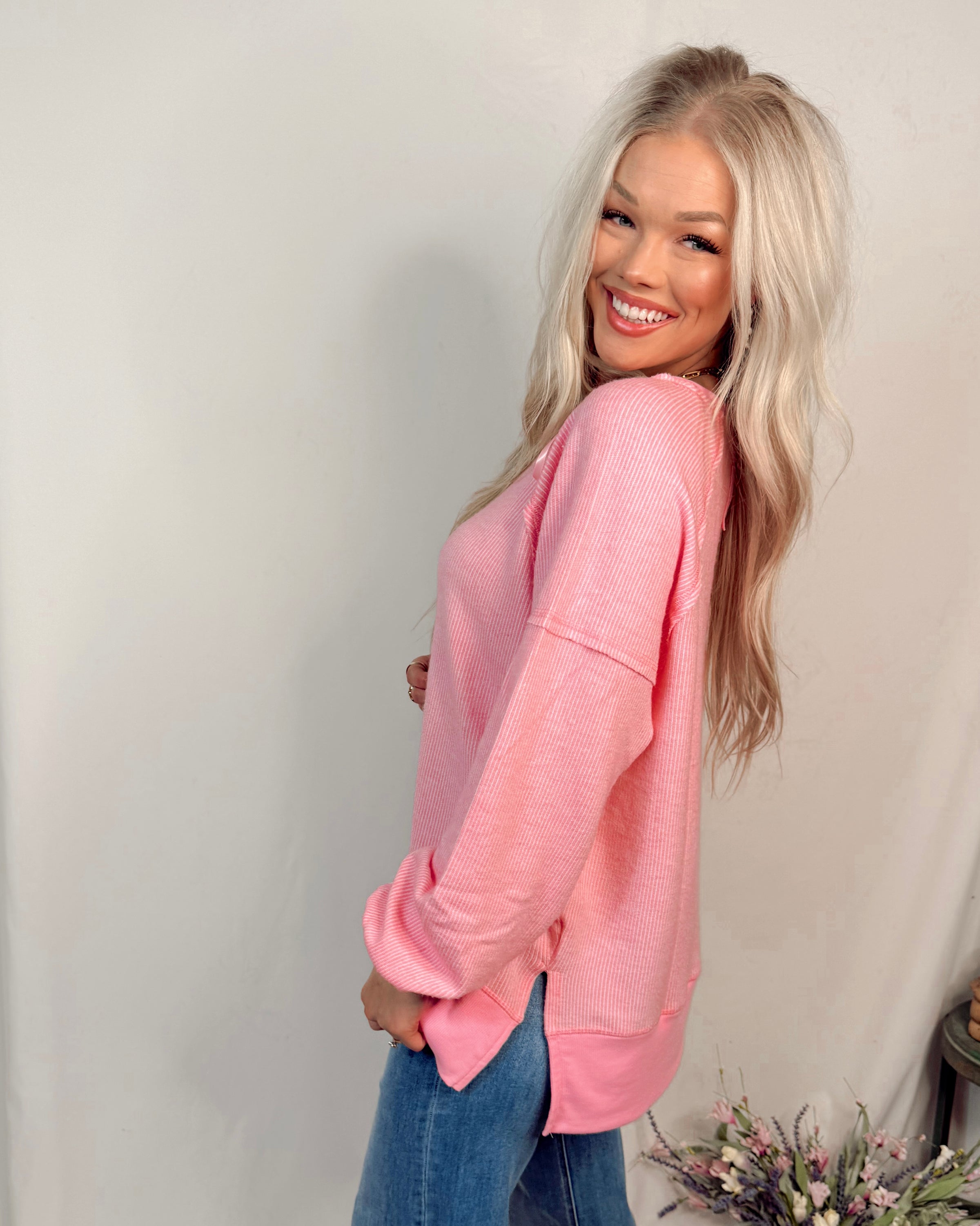 St Croix Oversized Crewneck Sweater in Candy Pink