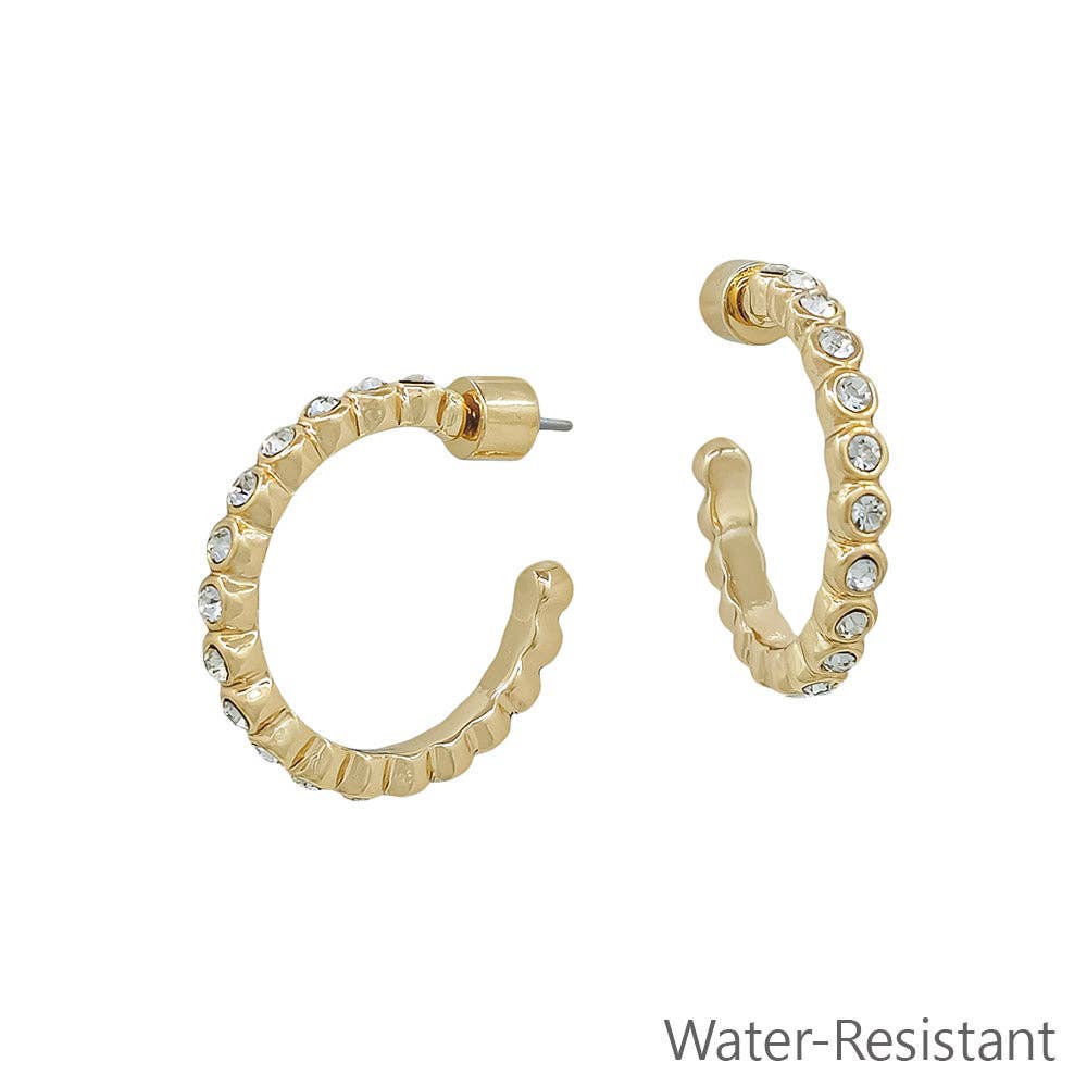 Weekend Ready Water Resistant 1" 2MM Gold Crystal Hoop Earrings