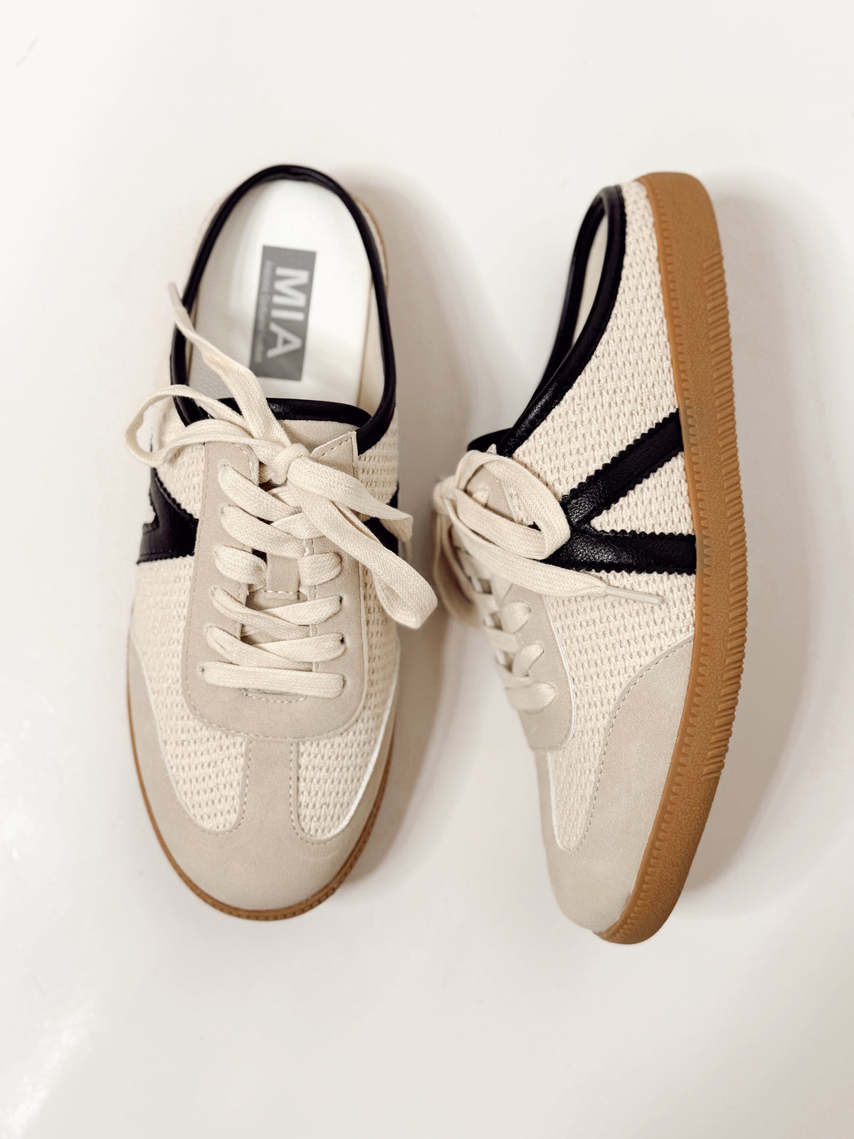 MIA Baron Off White + Black Slip On Mule Sneakers