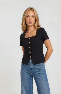 Sophisticated Chic Square Neck Tailored Button Up Top