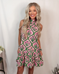 Botanical Belle Floral Halter Dress - Pink