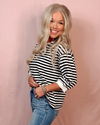 Boardwalk Breeze 3/4 Sleeve Striped Top - Black & White