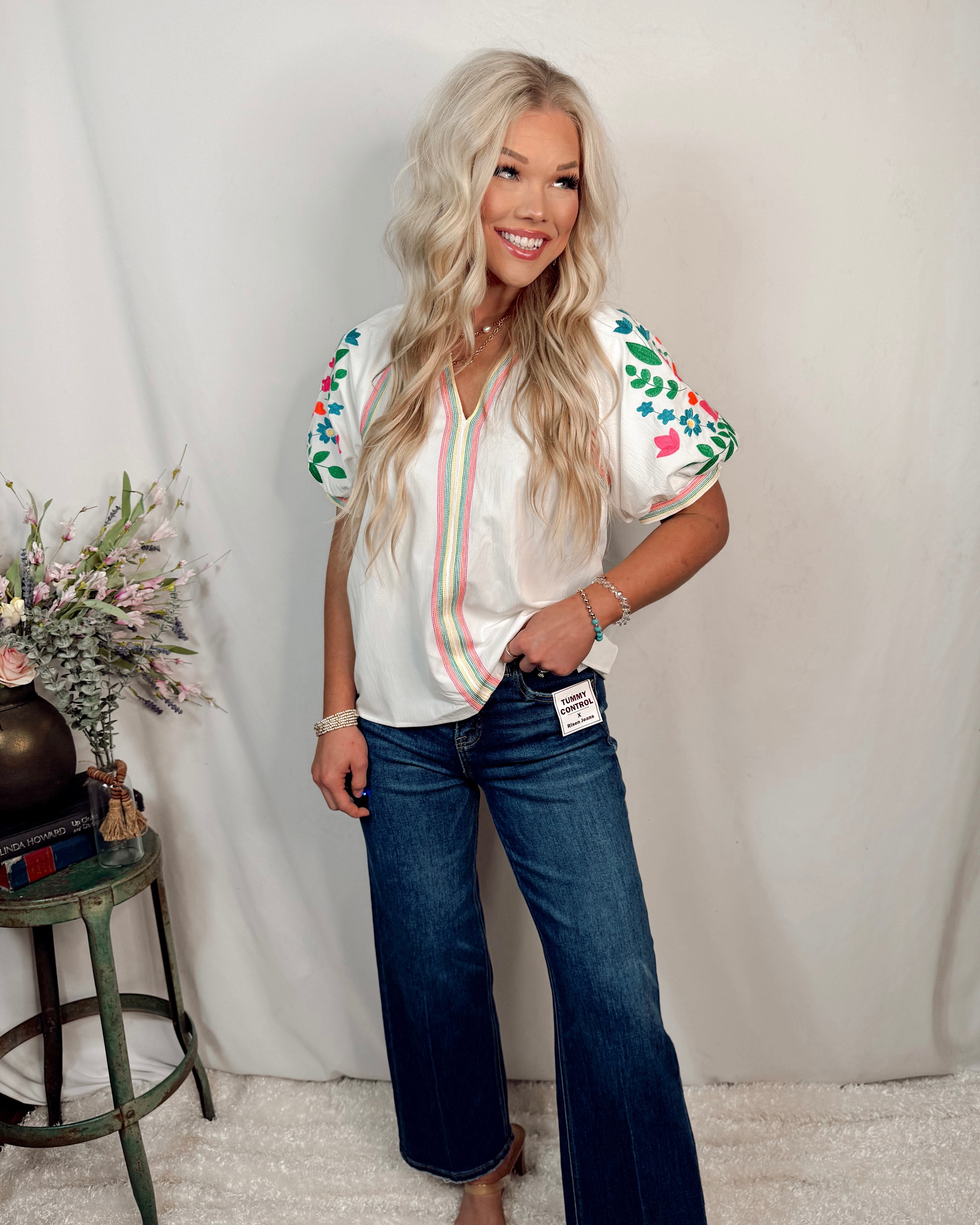Blooming & Bright Embroidered Short Sleeve Blouse