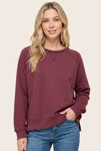 Cozy Season Long Sleeve Crew Neck Knit Pullover - Burgundy