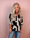 Ivory Noir Floral Printed Top - Black