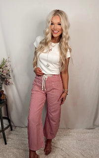 Cherry Gelato Striped Drawstring Barrel Pants - Red