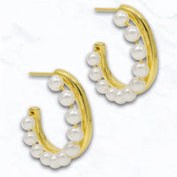 Gold Dipped Golden Pearl Duo Post Hoop Earrings