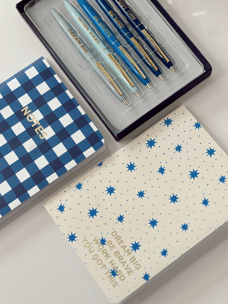 Shades of Blue Set of 2 Notebooks/5pc Pen SET