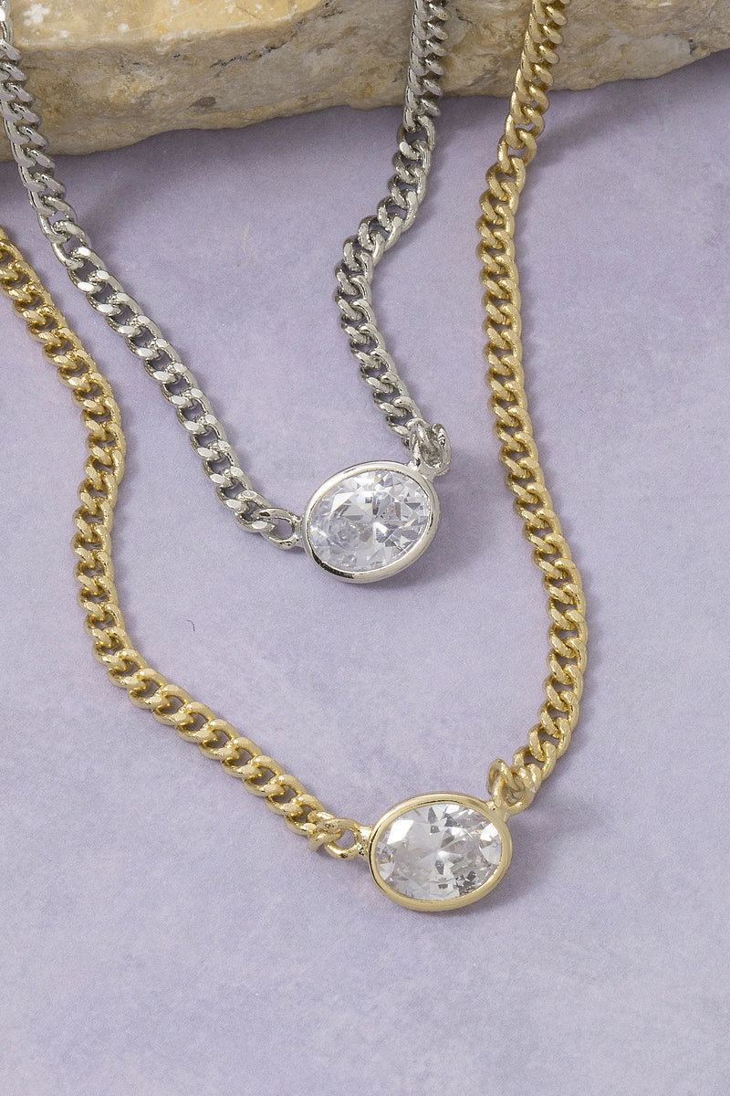 Corey CZ 14K Gold Dipped Oval Solitaire Necklace