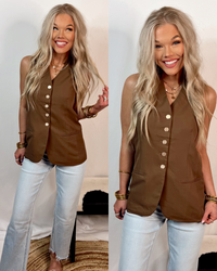 Espresso Enthusiast Button Up Vest / Blouse