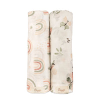 Parker Butterflies + Rainbow Cotton Muslin Set of 2 Swaddle Blankets