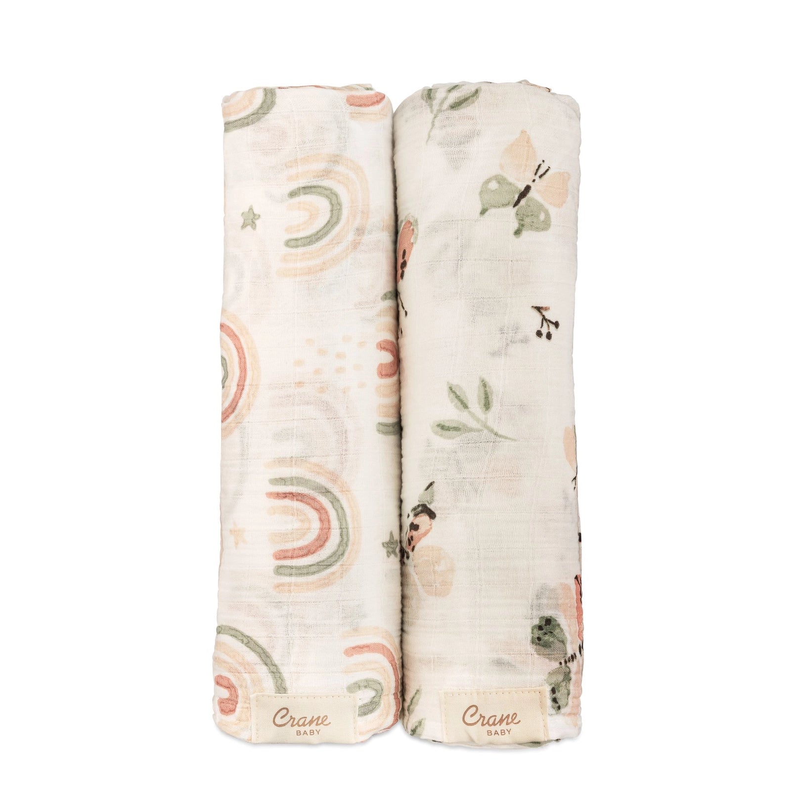 Parker Butterflies + Rainbow Cotton Muslin Set of 2 Swaddle Blankets