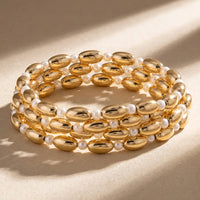 Oval Bead and Pearl Stretch Bracelets - Set of 5