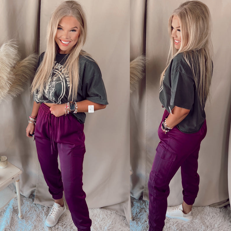 Chicago Satin Cargo Joggers- Plum