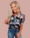 Midnight Floral Print & Striped Contrast Detail Blouse