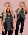 Wild Rouge Leopard Trim Detail Everyday Blouse - Forest
