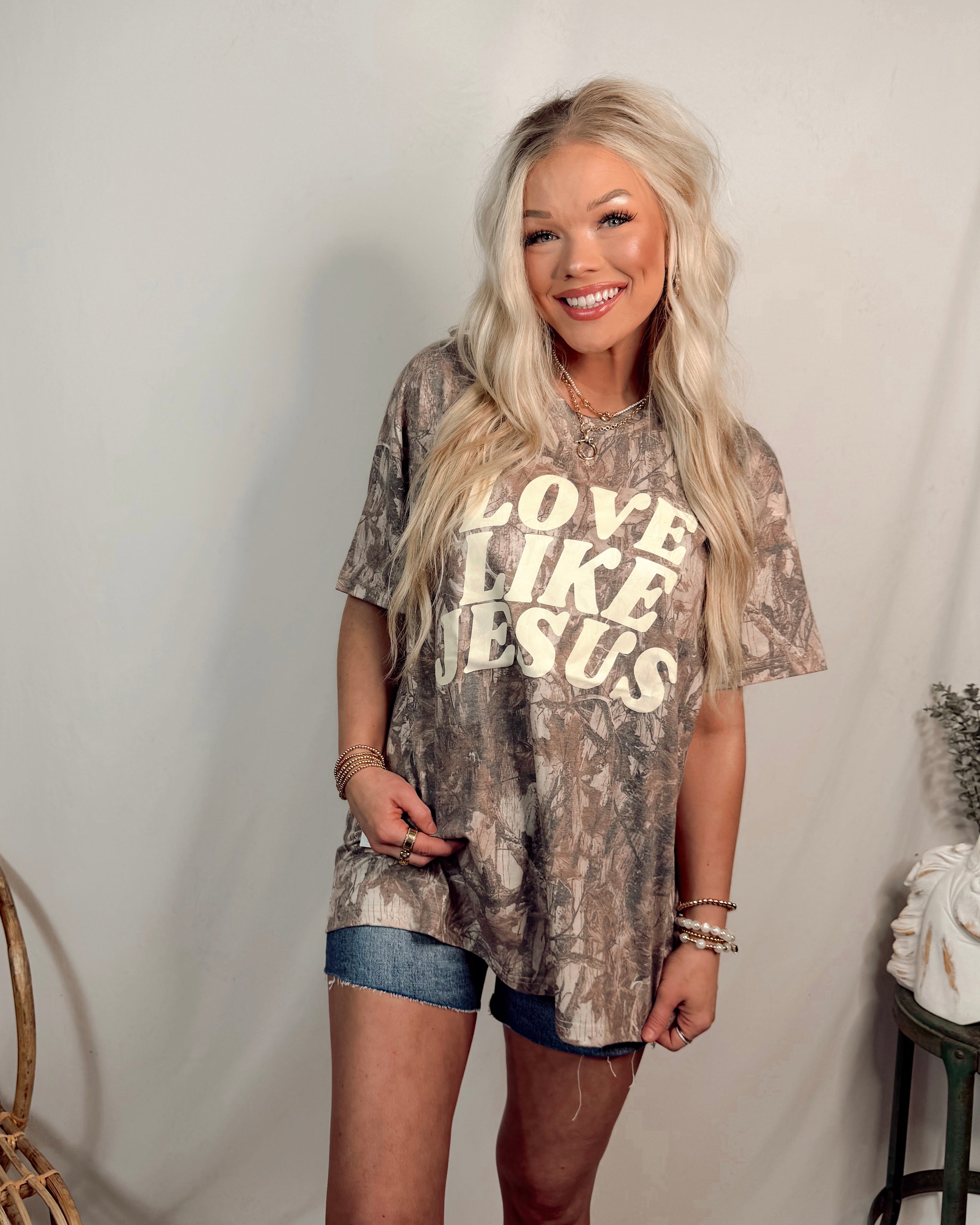 Love Like Jesus Oversized Graphic Tee - Dark Camo