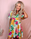 Palm Springs Floral Printed Babydoll Dress