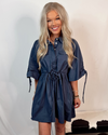 Executive Decision Drawstring Tie Dress - Navy