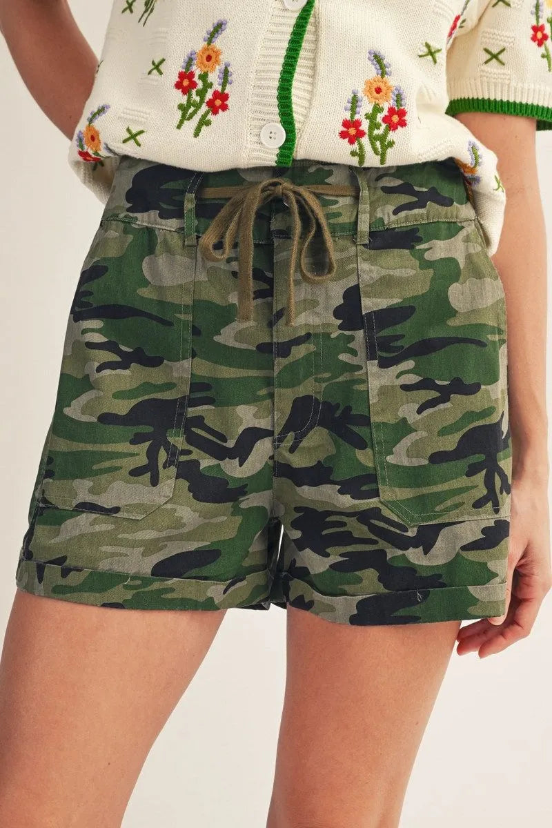 Canyon Drawstring Camo Print Shorts