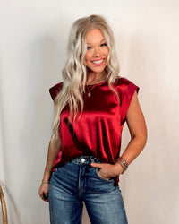 Swank Staple Satin Cap Sleeve Blouse in Wine