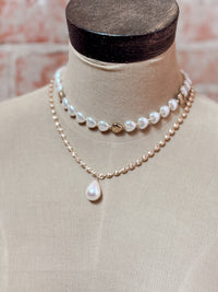 Golden Empress Beaded Necklace w/ Pearl + Earrings