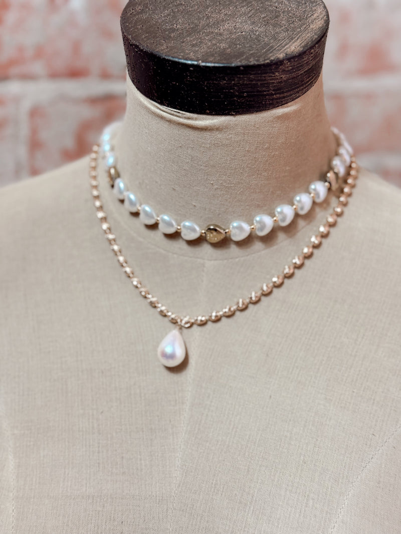 Golden Empress Beaded Necklace w/ Pearl + Earrings