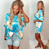 Summertime Blues Satin Floral Blouse