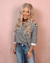 Boardwalk Breeze 3/4 Sleeve Striped Top - Black & White