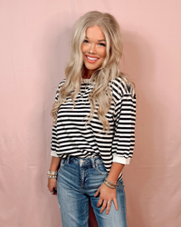 Boardwalk Breeze 3/4 Sleeve Striped Top - Black & White