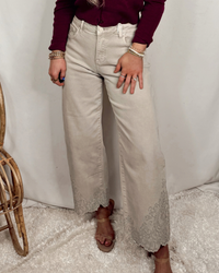 Lady May Lace Embroidered Hem Crop Jeans