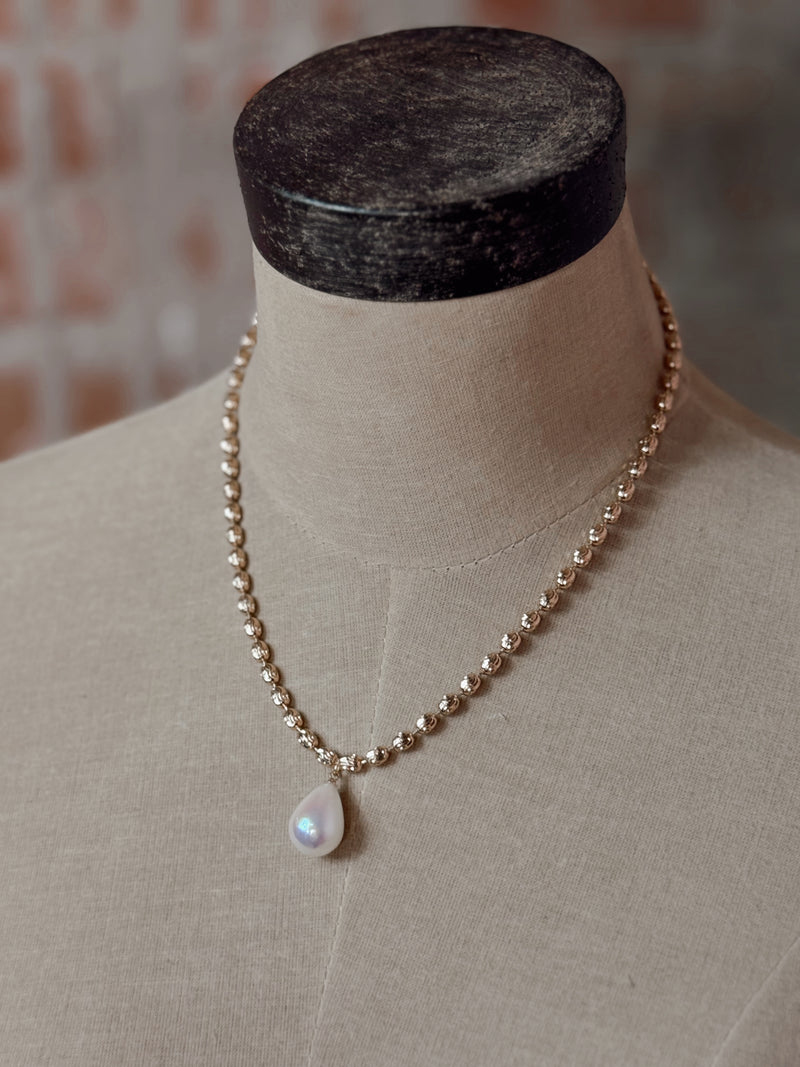 Golden Empress Beaded Necklace w/ Pearl + Earrings