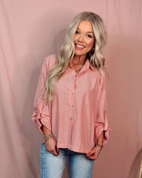 Fine Line Striped Button Down Top - Red