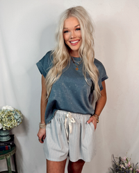 Sandbar Striped Drawstring Shorts - Sky Blue