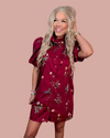 Merlot & Magnolias Floral Printed Bubble Sleeves Dress