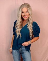 Ray Of Sunshine Ruffle Sleeve Blouse - Teal