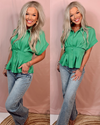 Fields of Green Pleated Button Up Top