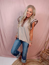 Savannah Striped Ruffle Sleeved Contrast Blouse - Brown