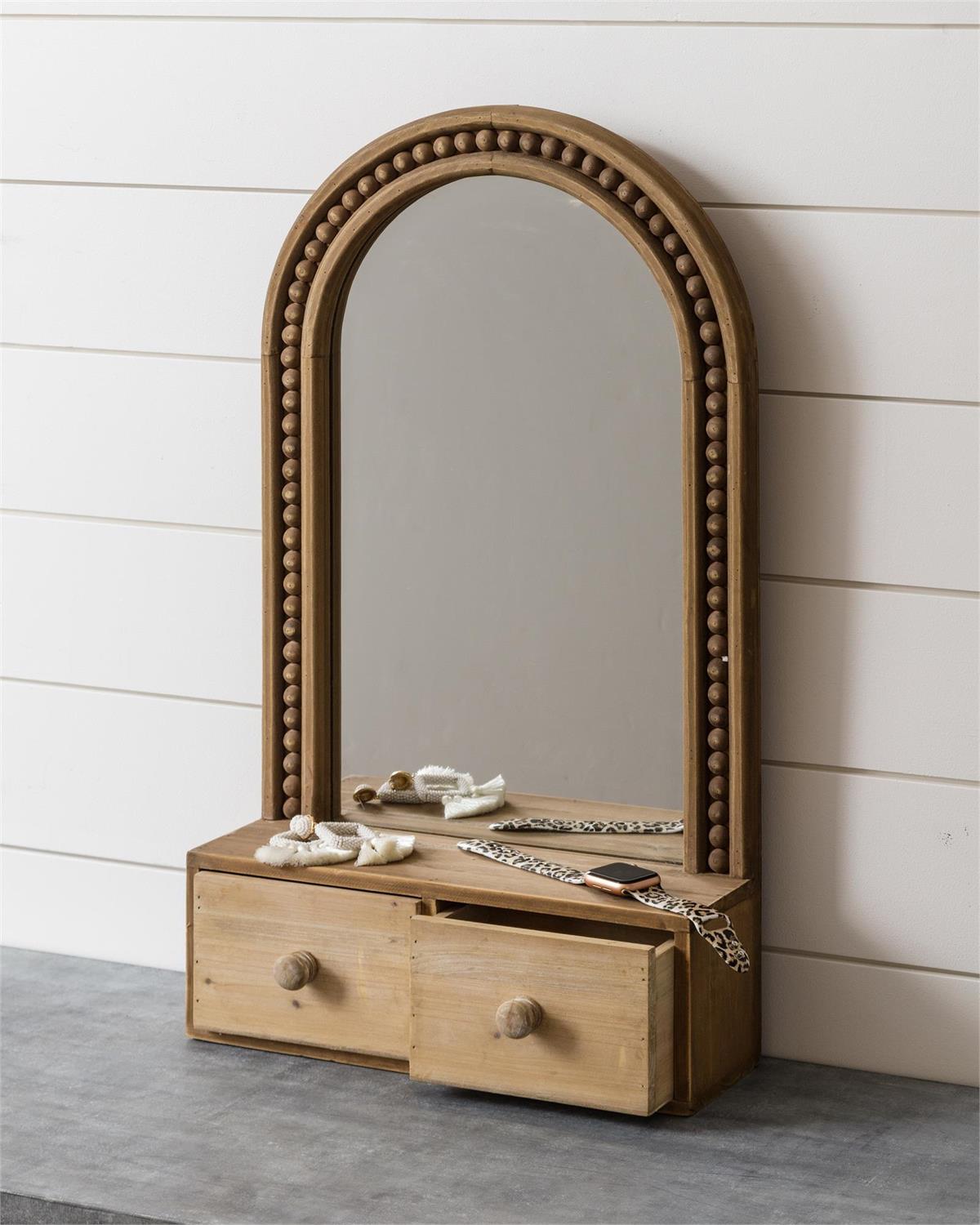 Beaded Wood Mirror w/ Drawers