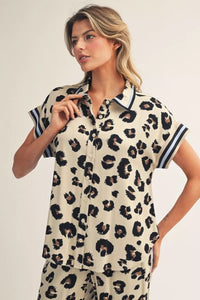 Wildcard Weekend Leopard Printed Button Up Top