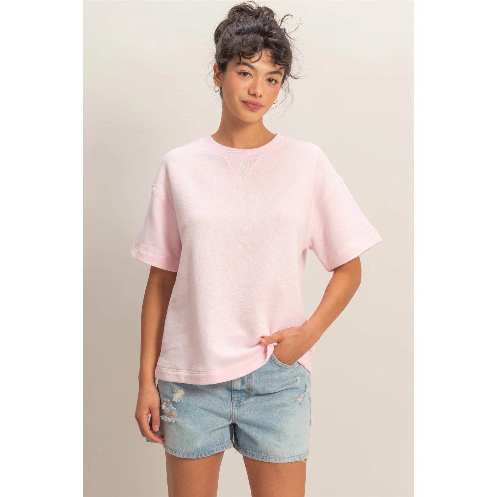 Love Language Essential Basic Knit Top - Soft Pink
